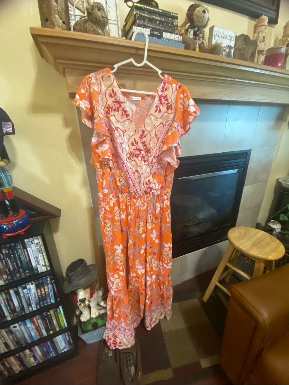 Orange Floral V-Neck Maxi Dress size 10 Lascana